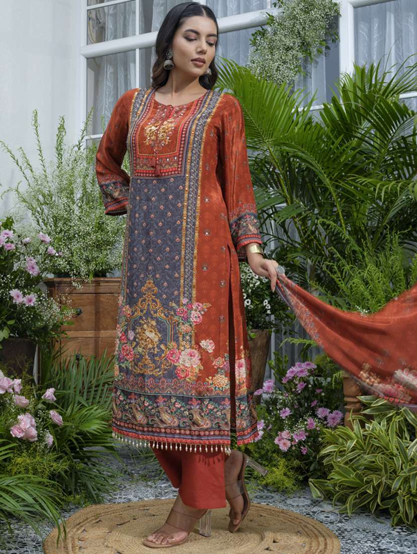 women printed long sleeve kurta pant with dupatta set - 22141636 -  Standard Image - 2