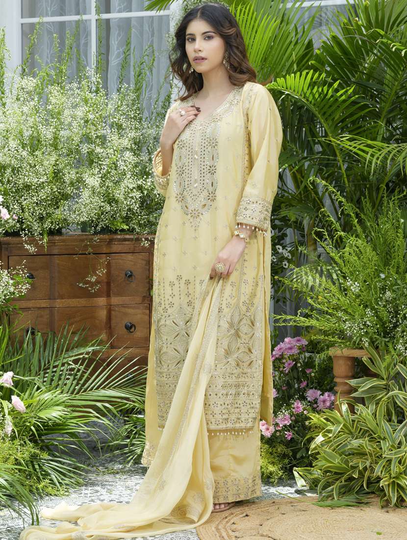 women embroidered long sleeve kurta palazzo with dupatta set - 22141645 - Standard Image - 2