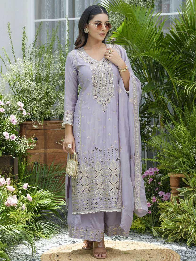 women embroidered long sleeve kurta palazzo with dupatta set - 22141648 -  Standard Image - 2