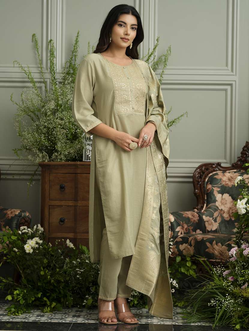women embroidered three quarter sleeve kurta pant with dupatta set - 22141659 - Standard Image - 2