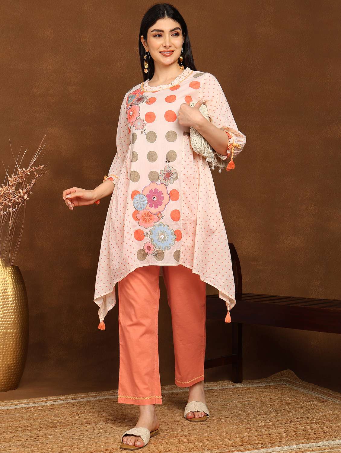 women printed three quarter sleeve ethnic co-ord set - 22141674 - Standard Image - 2