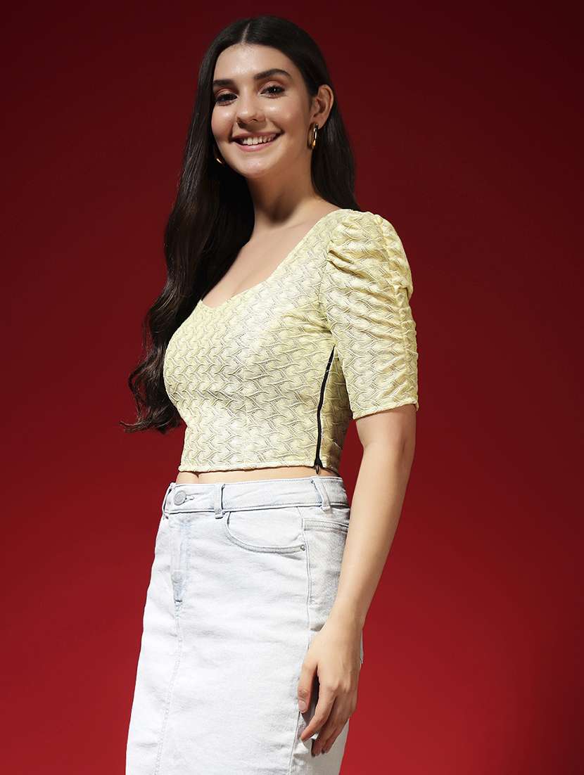 women self design short sleeve crop top - 22141682 -  Standard Image - 2