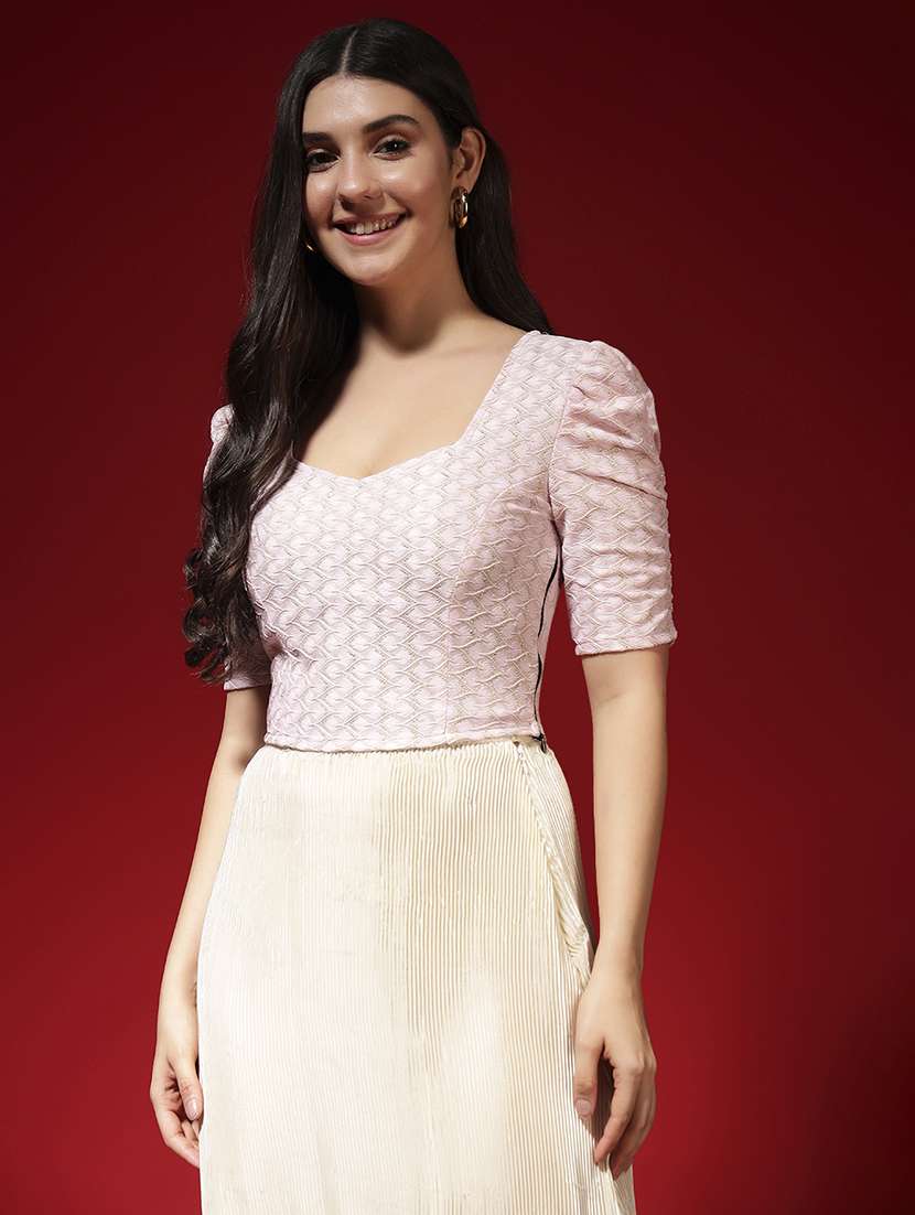 women self design short sleeve crop top - 22141683 -  Standard Image - 2