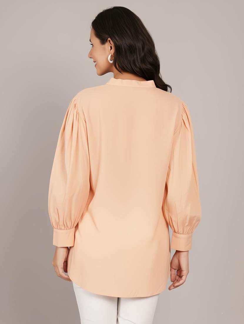 women solid puff sleeve high low shirt - 22141764 - Standard Image - 2