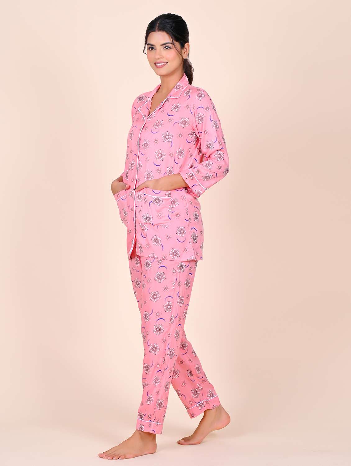 women printed nightwear pyjama set - 22141922 - Standard Image - 2