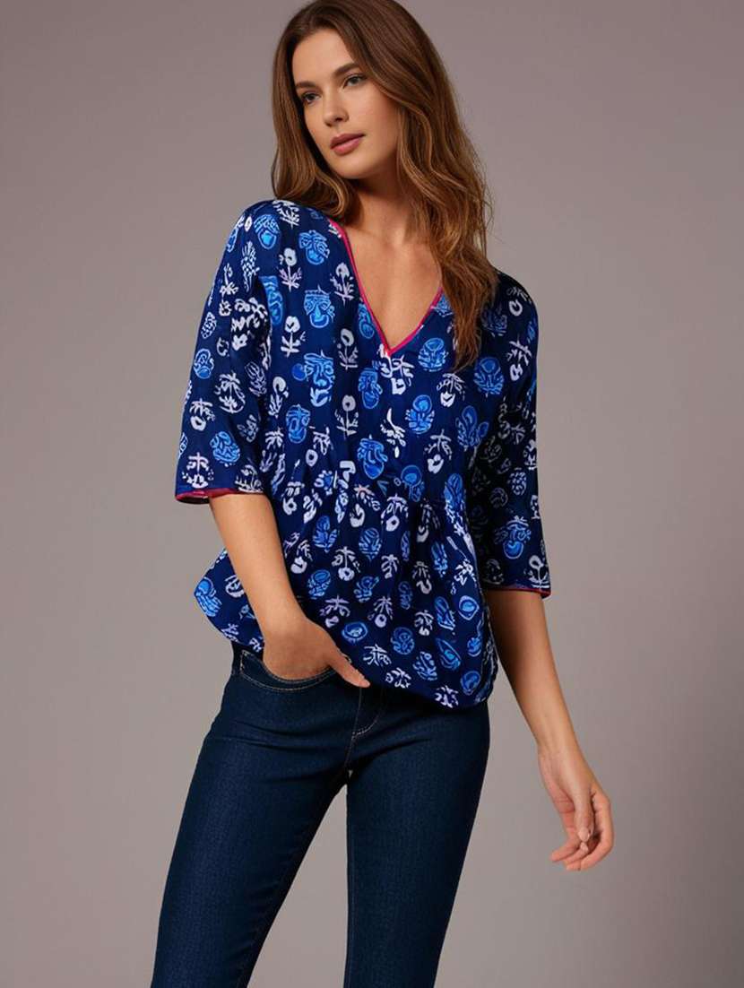 women printed v neck a-line ethnic top - 22141944 -  Standard Image - 2