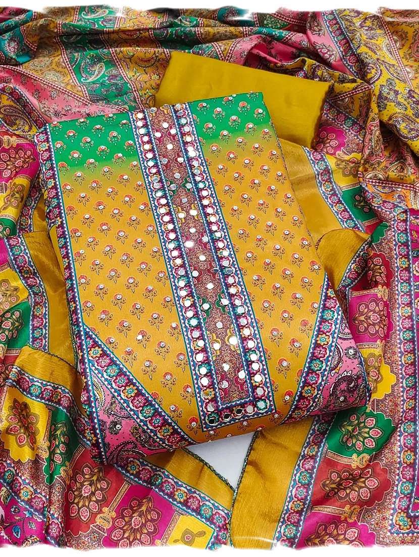 women printed embroidered unstitched suit set - 22142006 -  Standard Image - 2