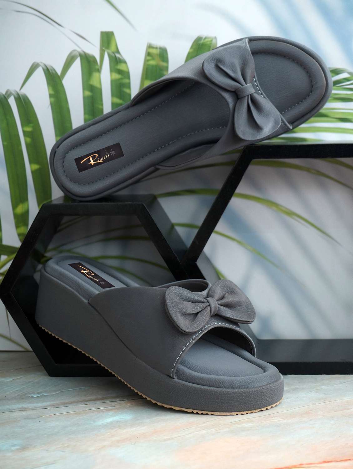 women grey slip on wedge