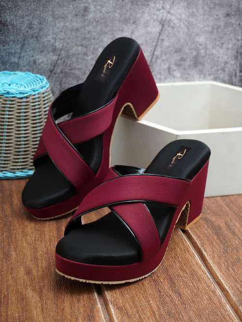 Women Maroon Slip On Sandal