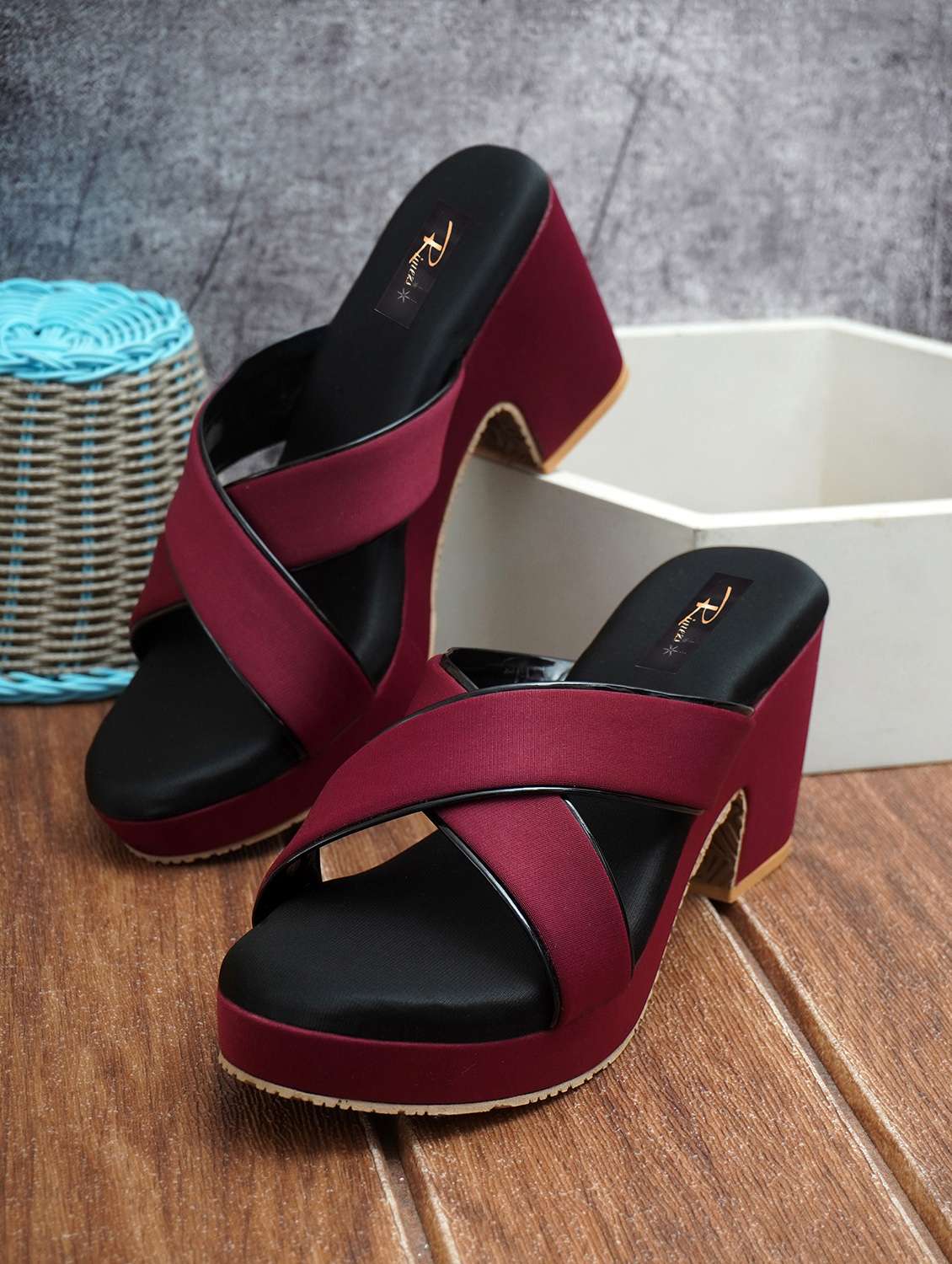 women maroon slip on sandal
