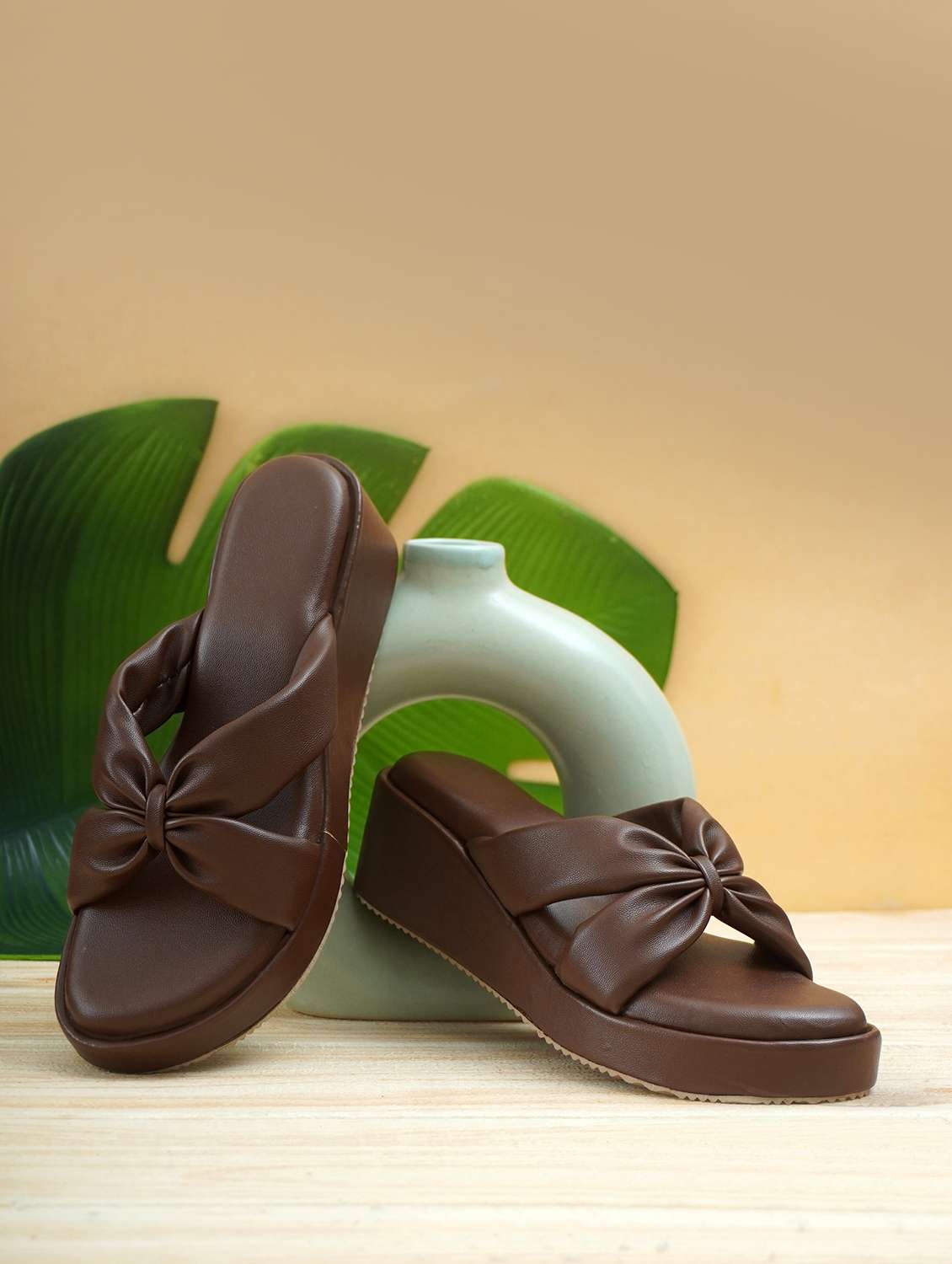 women solid slip on wedge