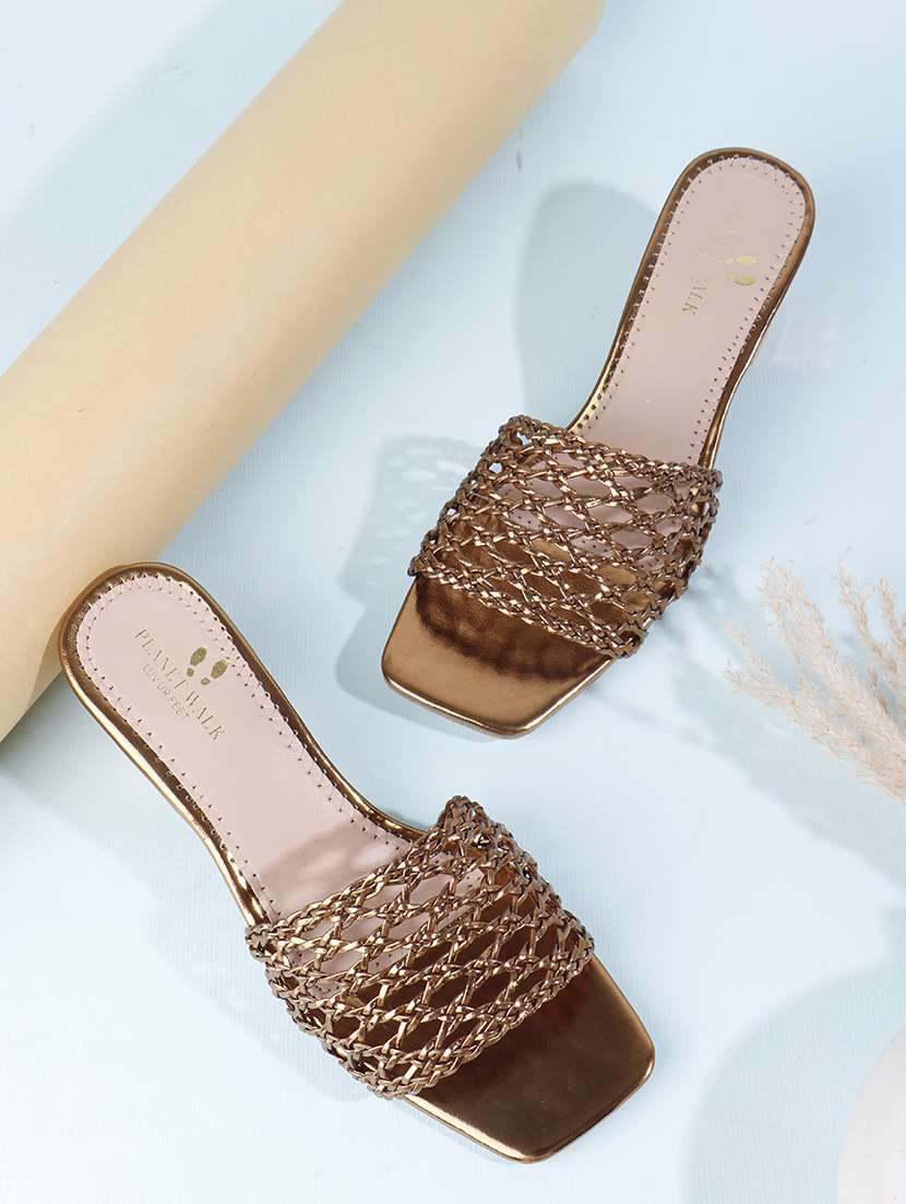 women slip on block heel sandal