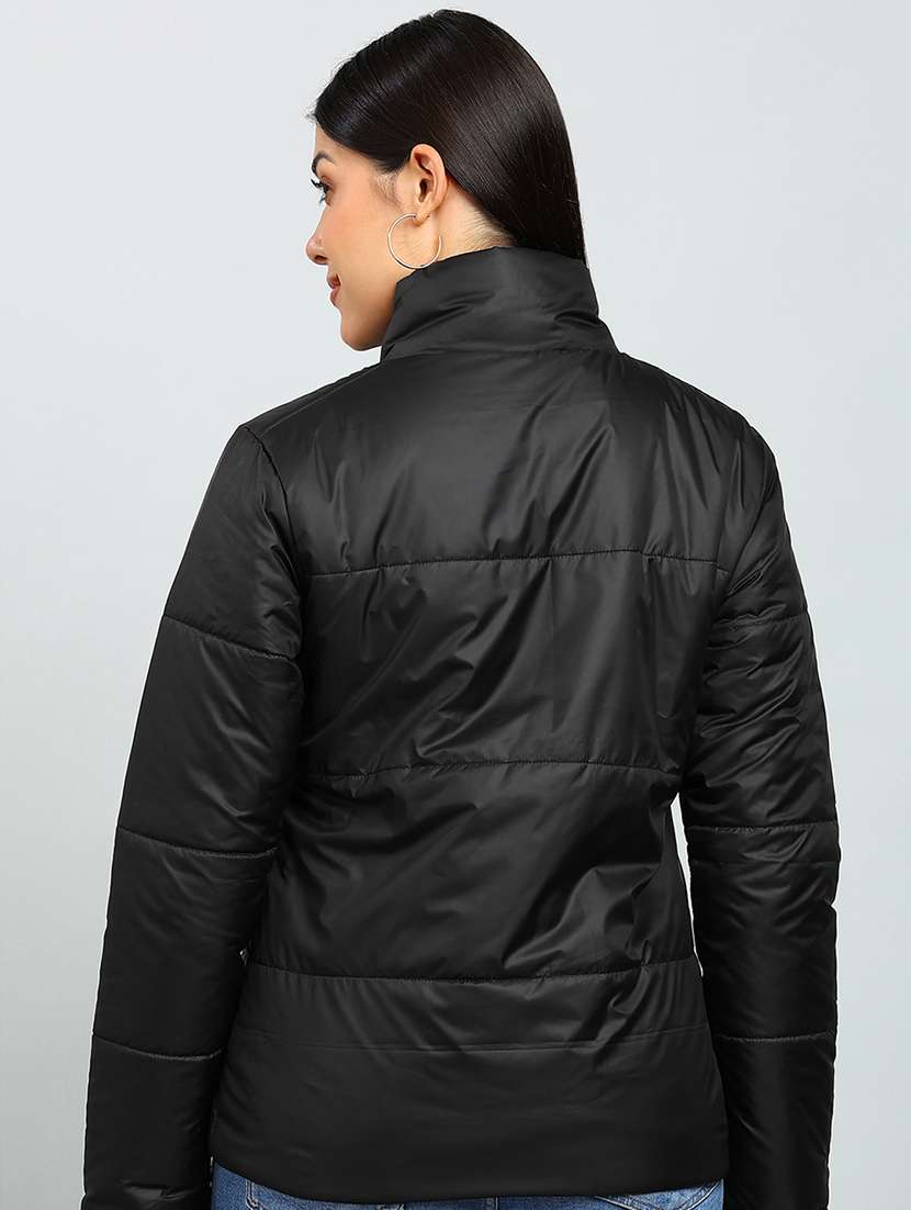 women solid stand collar long sleeve quilted jacket - 22142151 -  Standard Image - 2