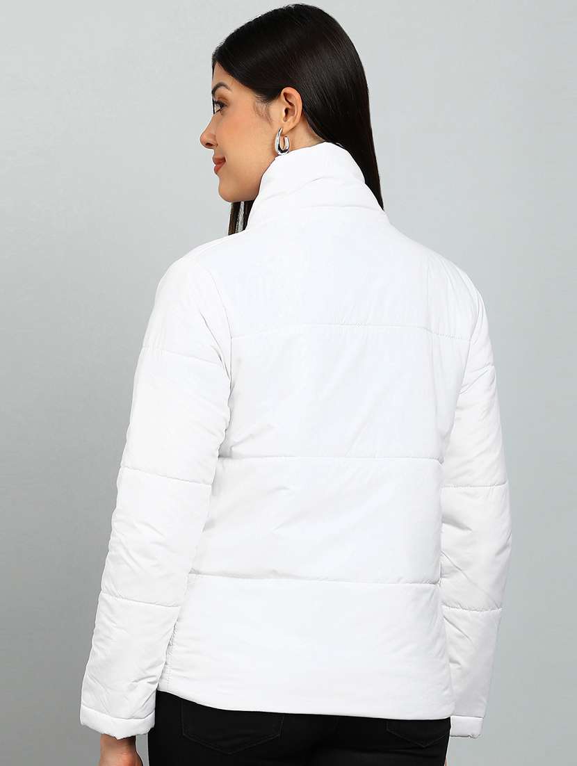 women solid stand collar long sleeve quilted jacket - 22142156 -  Standard Image - 2