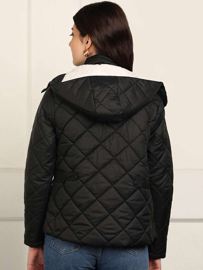 women solid long sleeve hooded quilted jacket - 22142163 -  Standard Image - 2