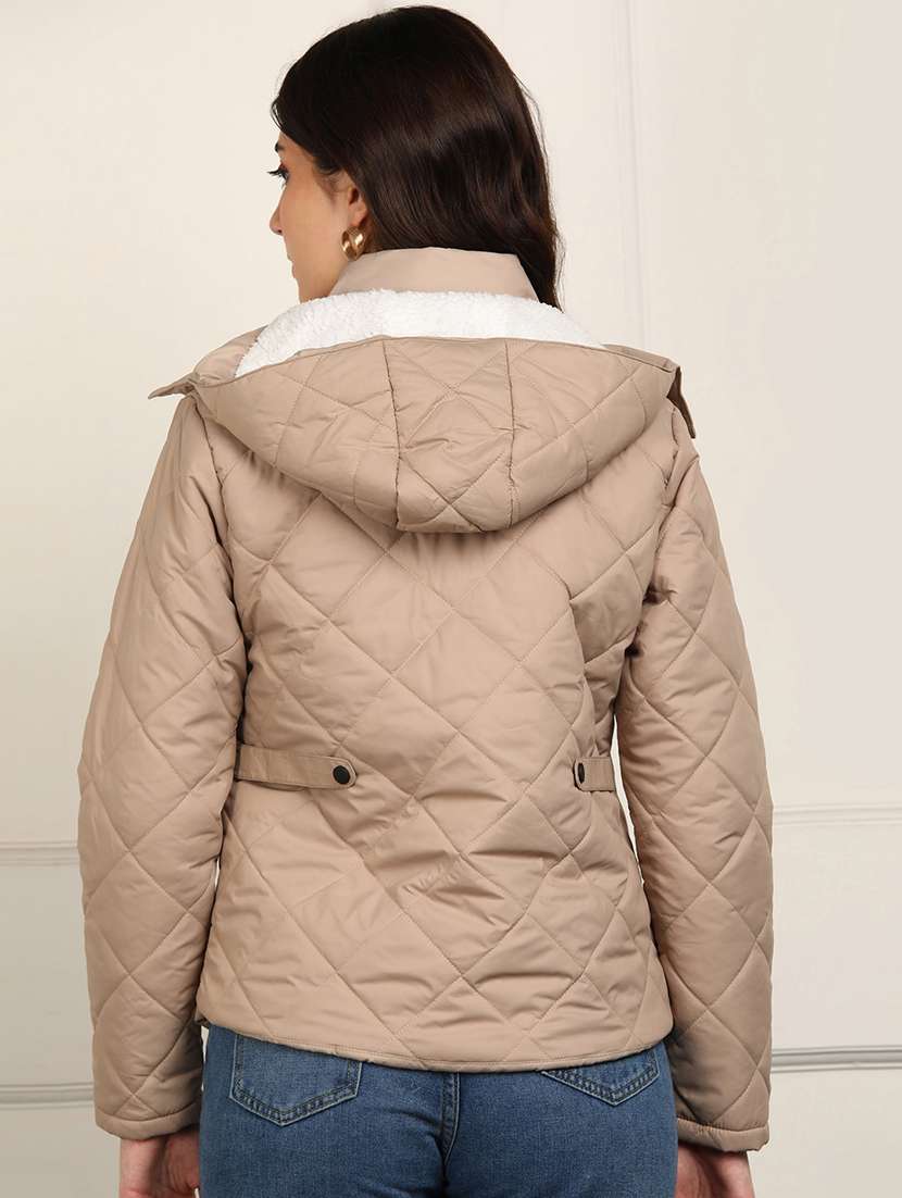 women solid long sleeve hooded quilted jacket - 22142164 -  Standard Image - 2