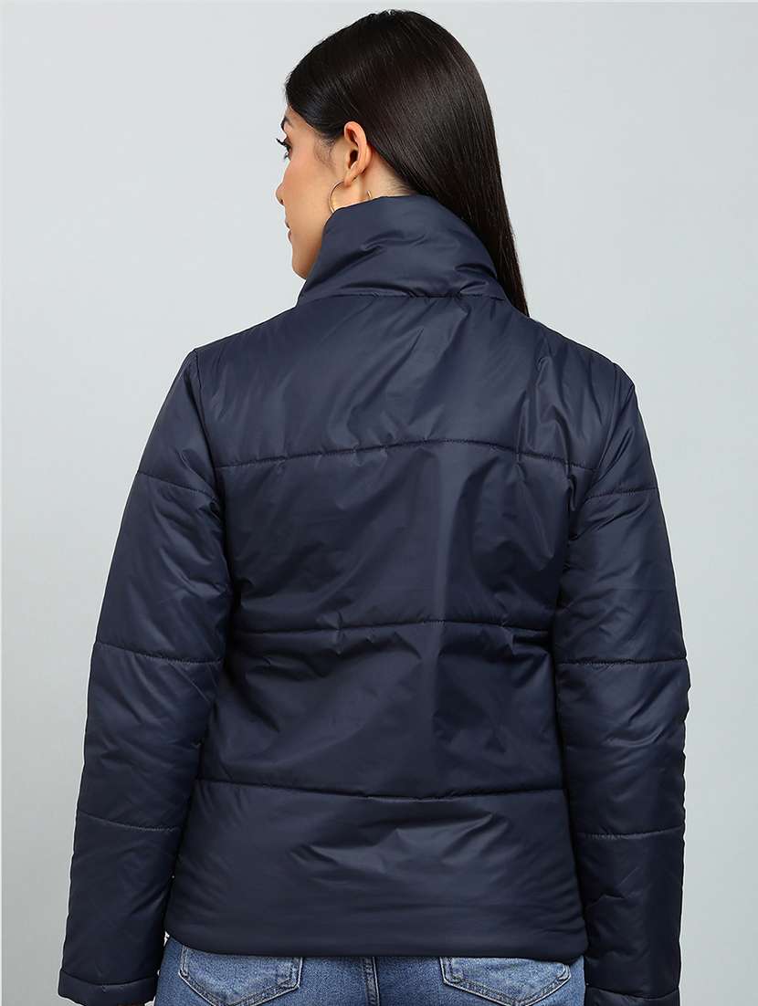 women solid stand collar long sleeve quilted jacket - 22142169 -  Standard Image - 2