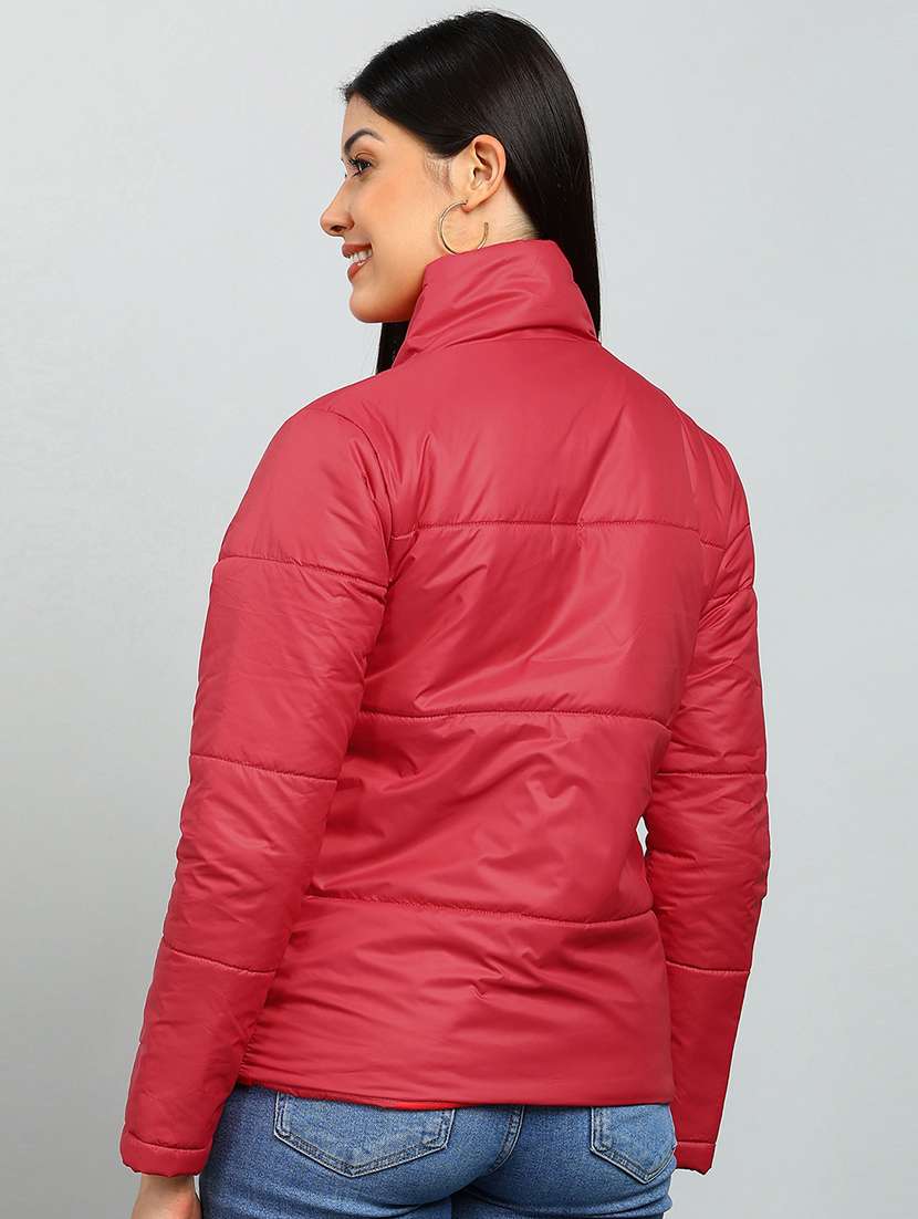 women solid stand collar long sleeve quilted jacket - 22142172 -  Standard Image - 2