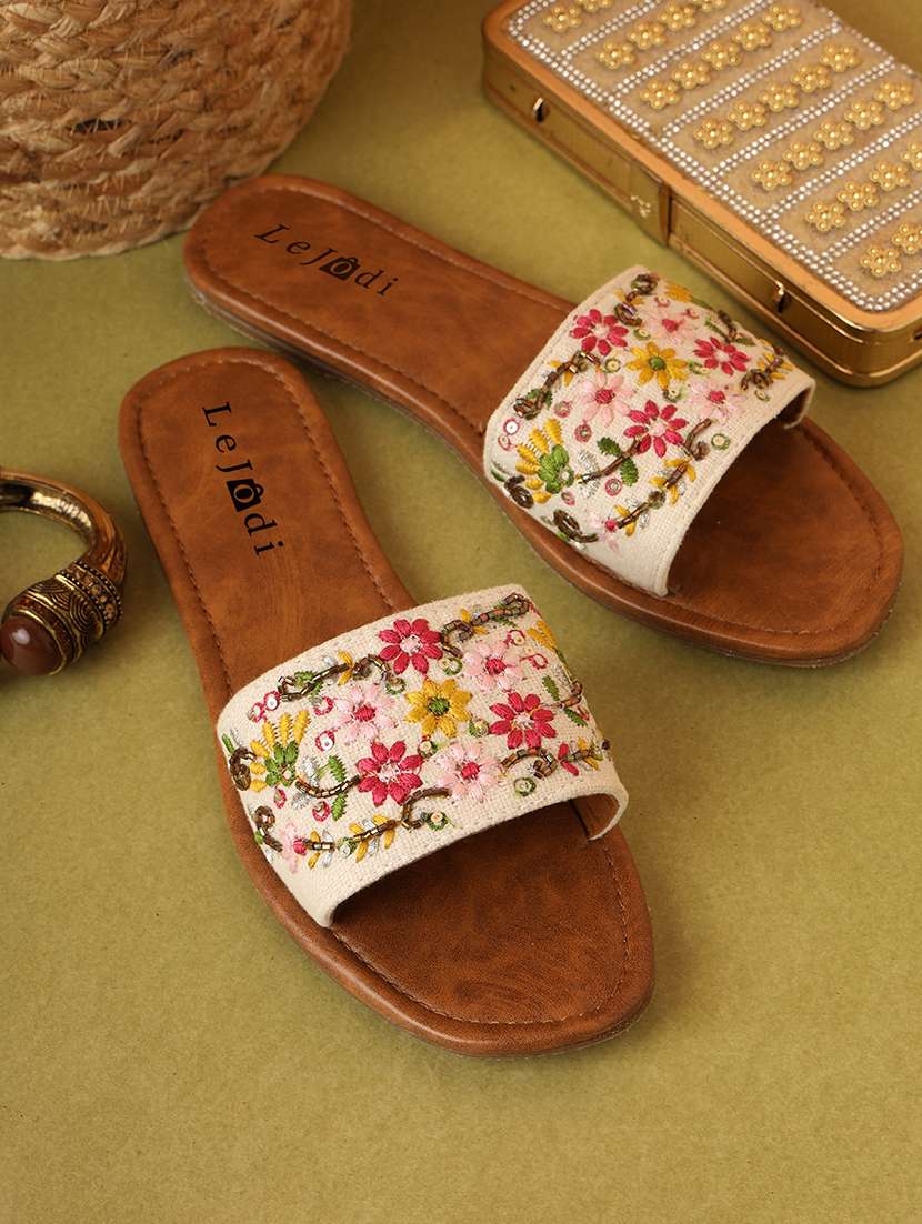 women embroidered slip on sandal