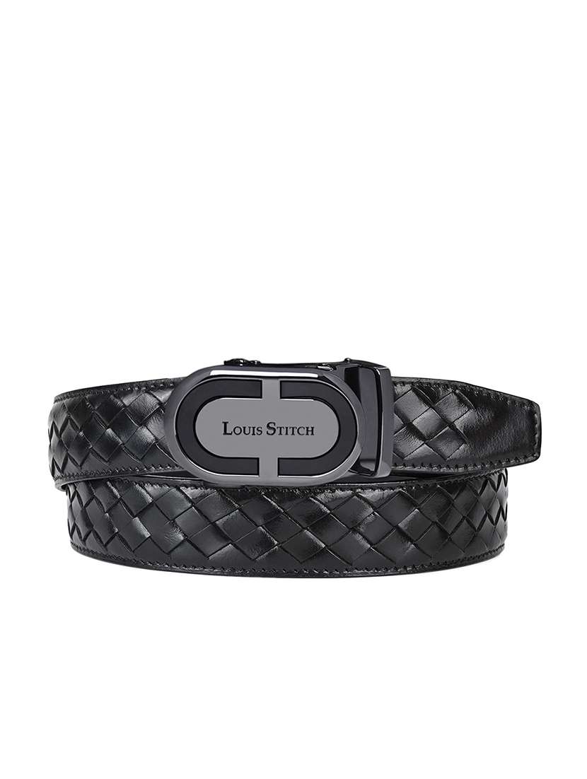 men's black leather automatic buckle weaved belt - 22142203 -  Standard Image - 2
