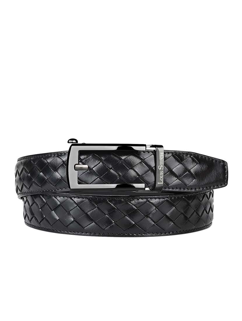 men's black braided leather automatic buckle belt - 22142204 -  Standard Image - 2