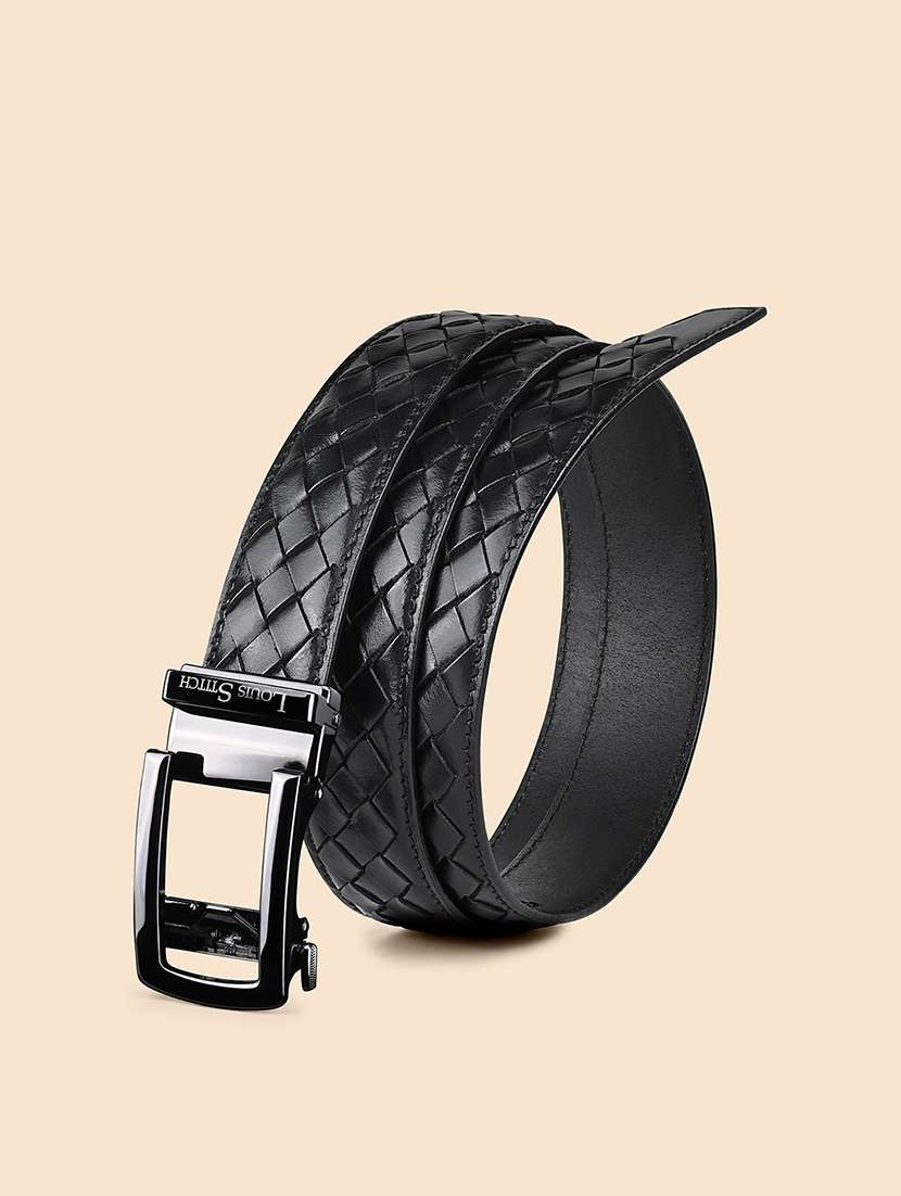 black leather woven design automatic buckle belt - 22142205 -  Standard Image - 2