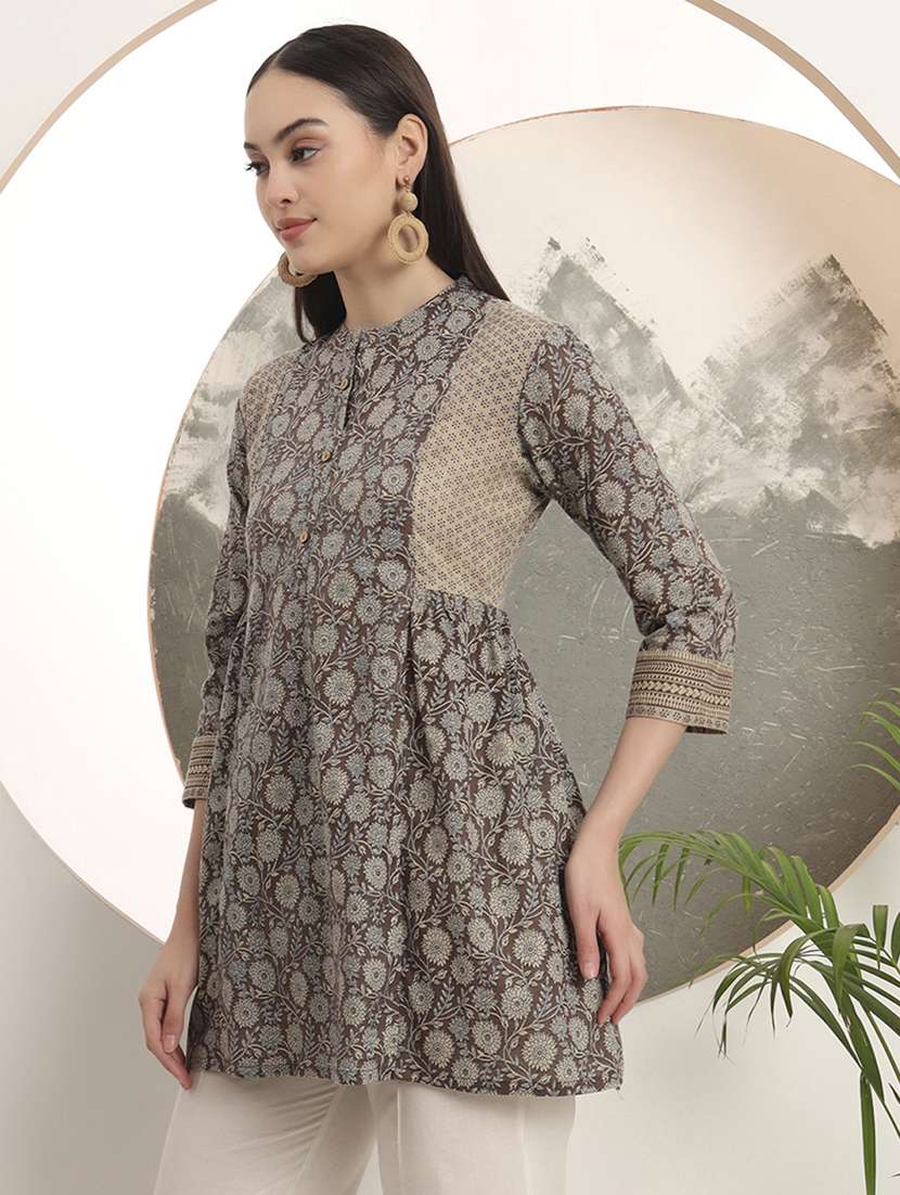 women floral printed three quarter sleeve a-line kurti - 22142221 -  Standard Image - 2