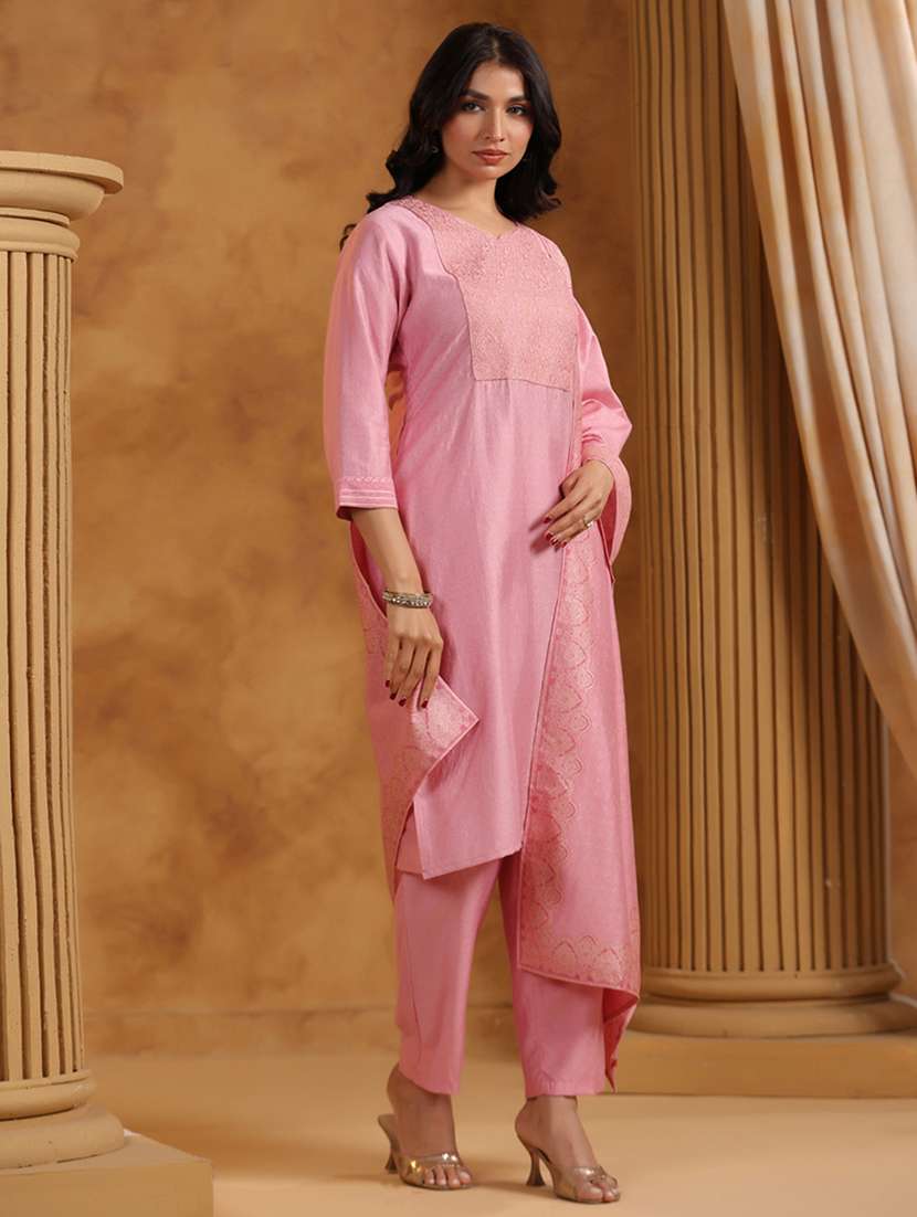 women embroidered three quarter sleeve kurta pant with dupatta set - 22142224 -  Standard Image - 2