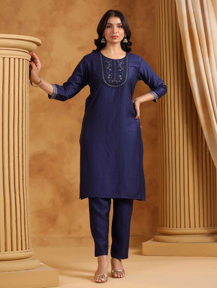 women embroidered three quarter sleeve kurta pant with dupatta set - 22142225 -  Standard Image - 2
