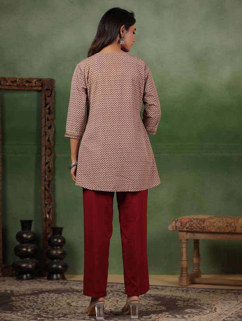 women printed three quarter sleeve a-line kurti - 22142232 -  Standard Image - 2