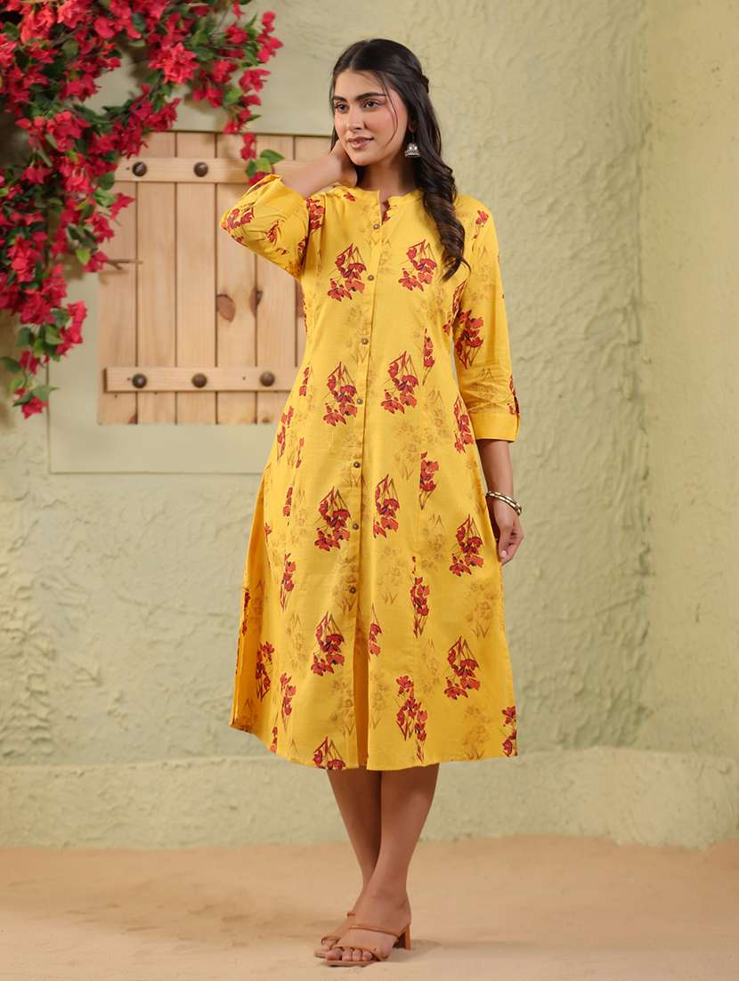 women floral printed three quarter sleeve a-line ethnic dress - 22142260 -  Standard Image - 2