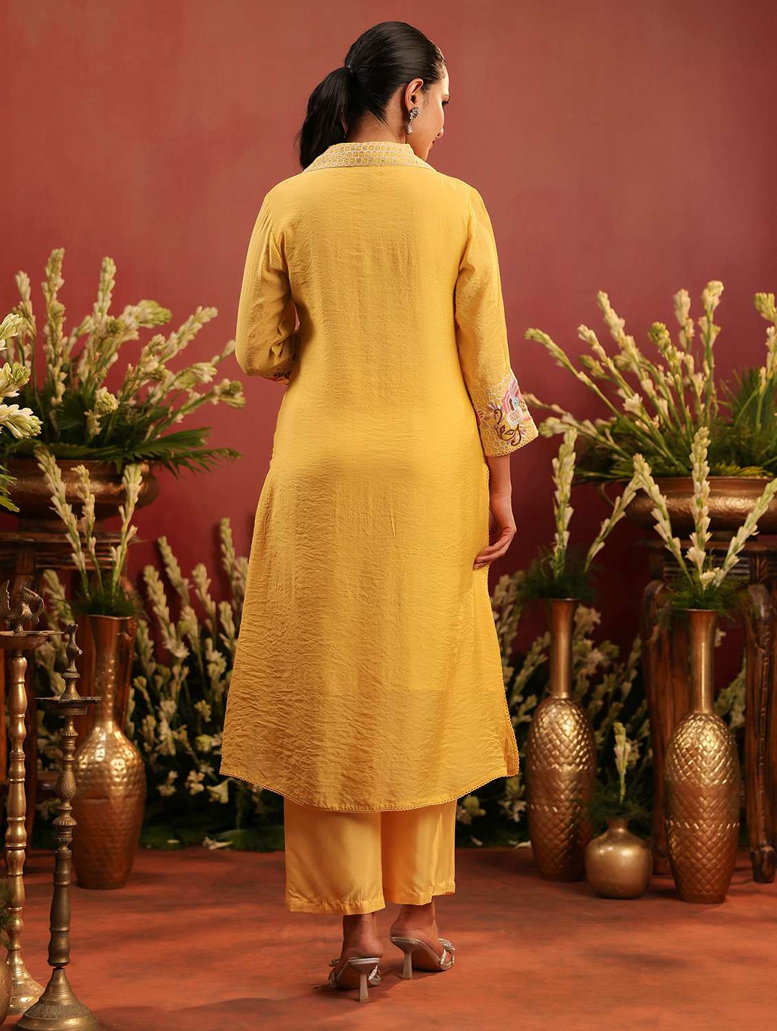 women embroidered three quarter sleeve kurta pant set - 22142267 - Standard Image - 2