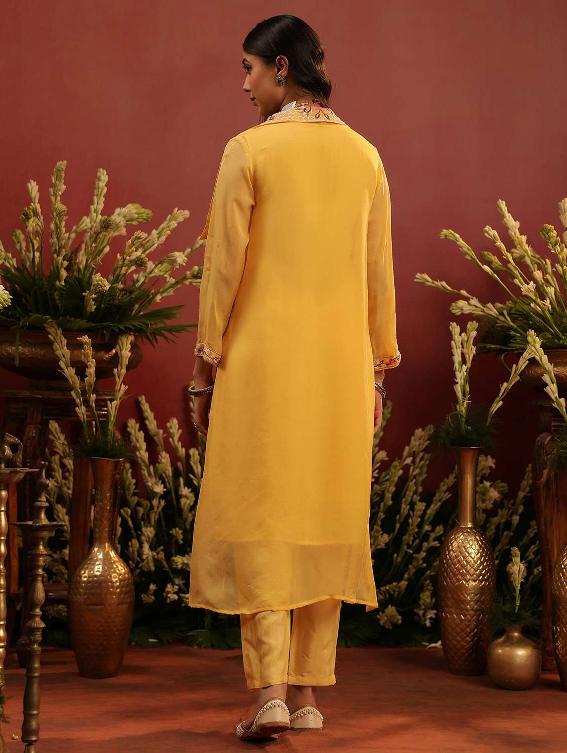 women solid with work long sleeve kurta pant set - 22142271 -  Standard Image - 2