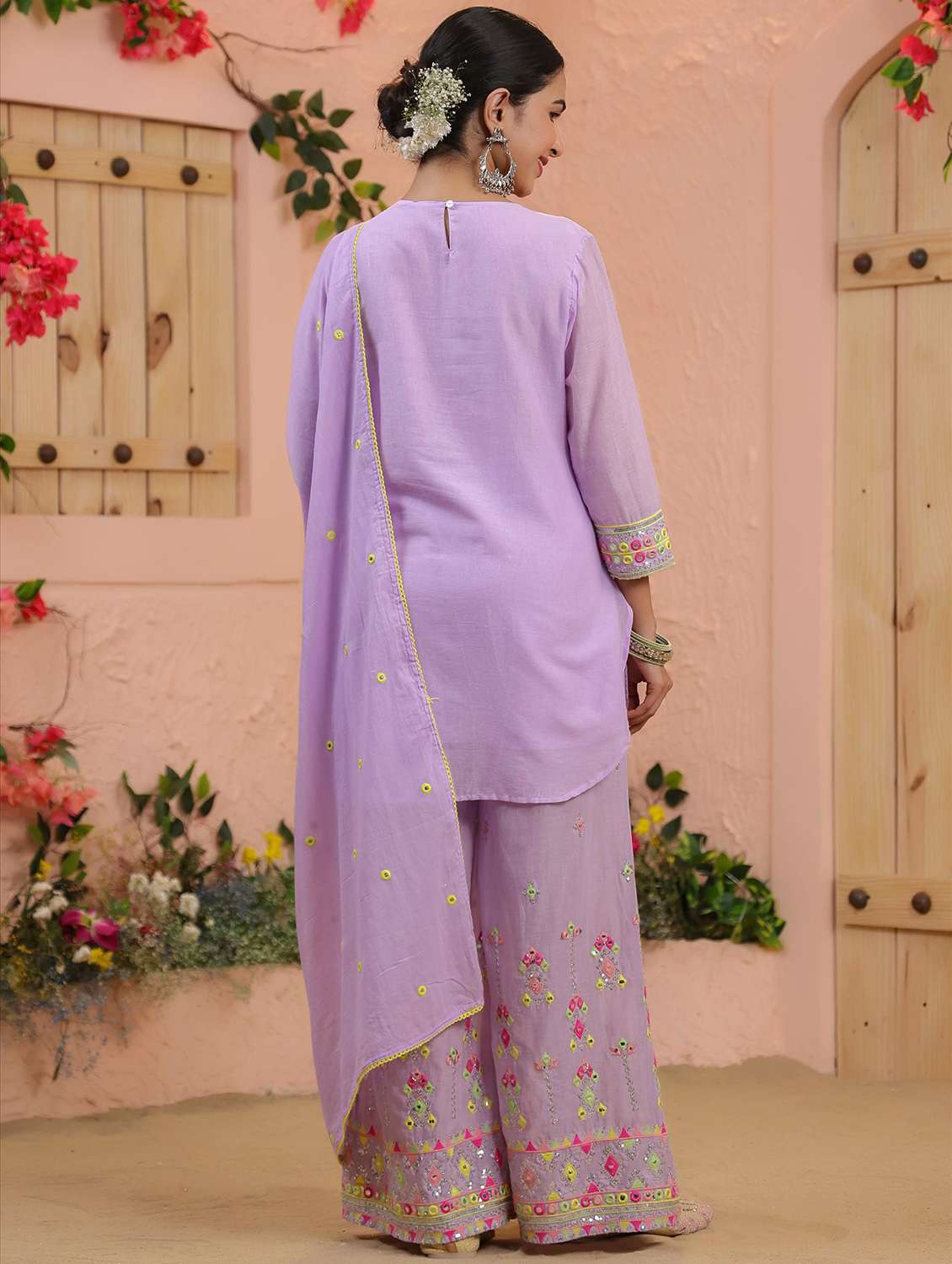 women embroidered three quarter sleeve kurta palazzo with dupatta set - 22142273 -  Standard Image - 2