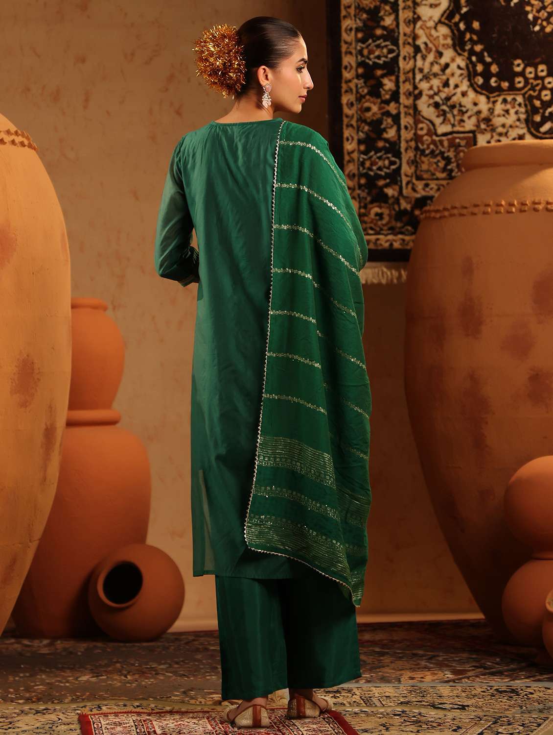 women embroidered three quarter sleeve kurta pant with dupatta set - 22142278 -  Standard Image - 2