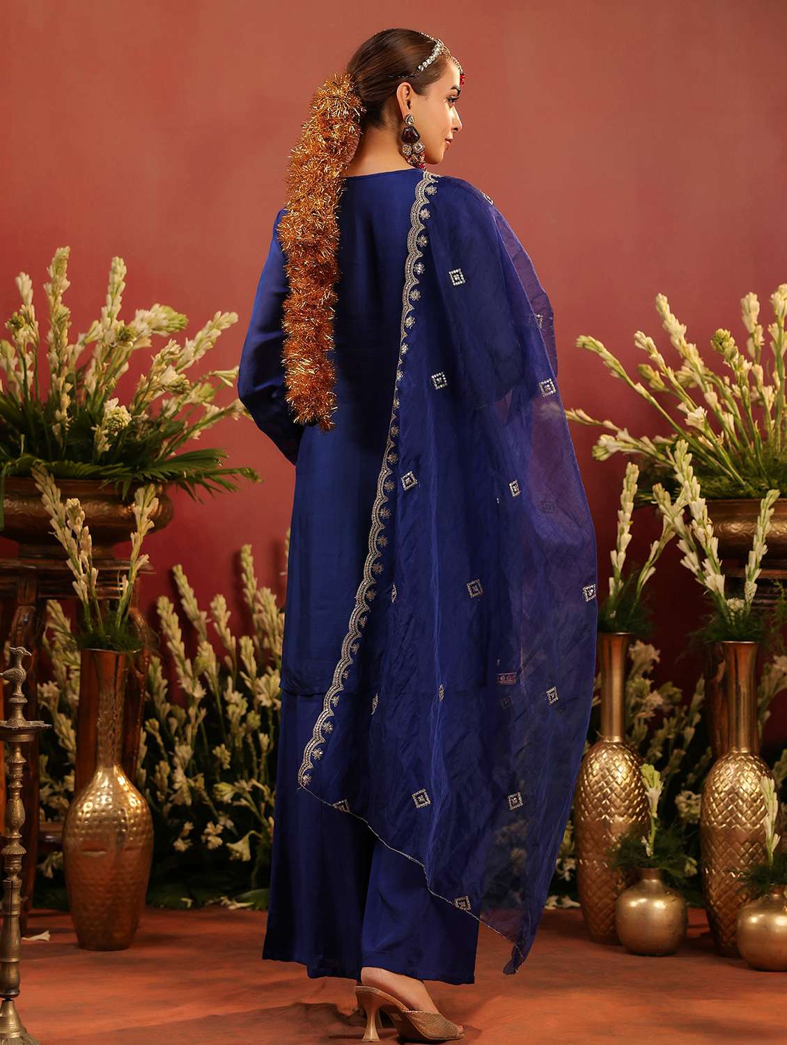 women solid with work long sleeve kurta palazzo with dupatta set - 22142283 -  Standard Image - 2