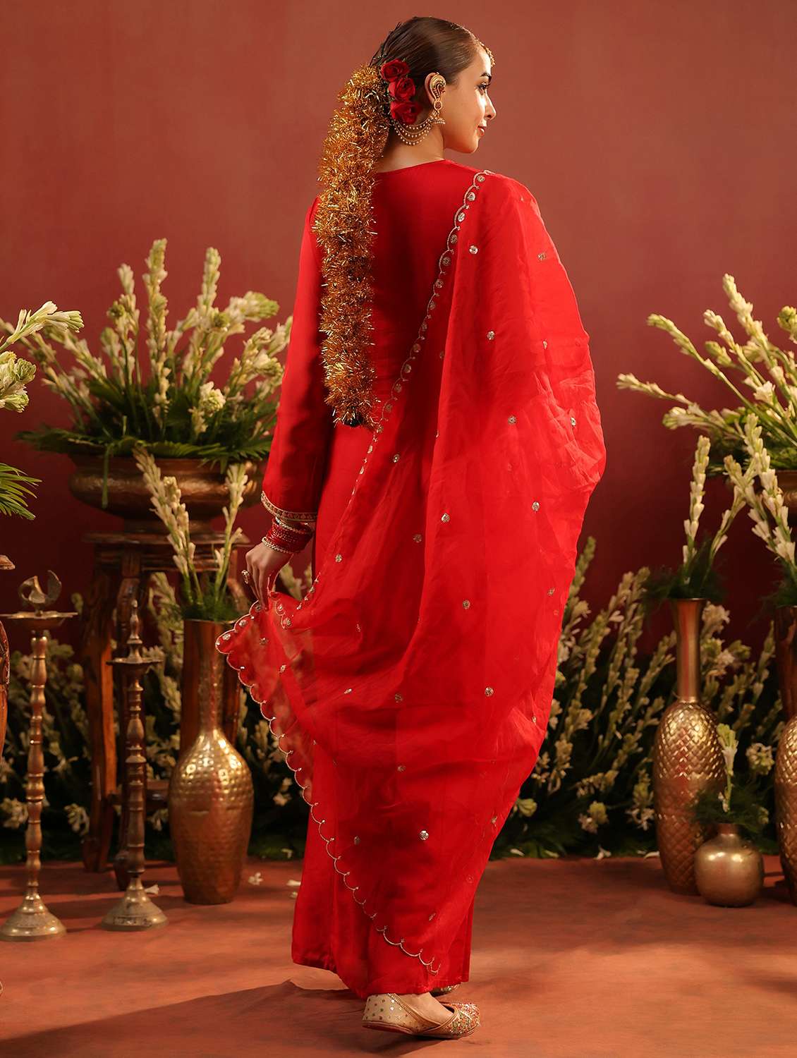 women solid with work long sleeve kurta palazzo with dupatta set - 22142284 -  Standard Image - 2