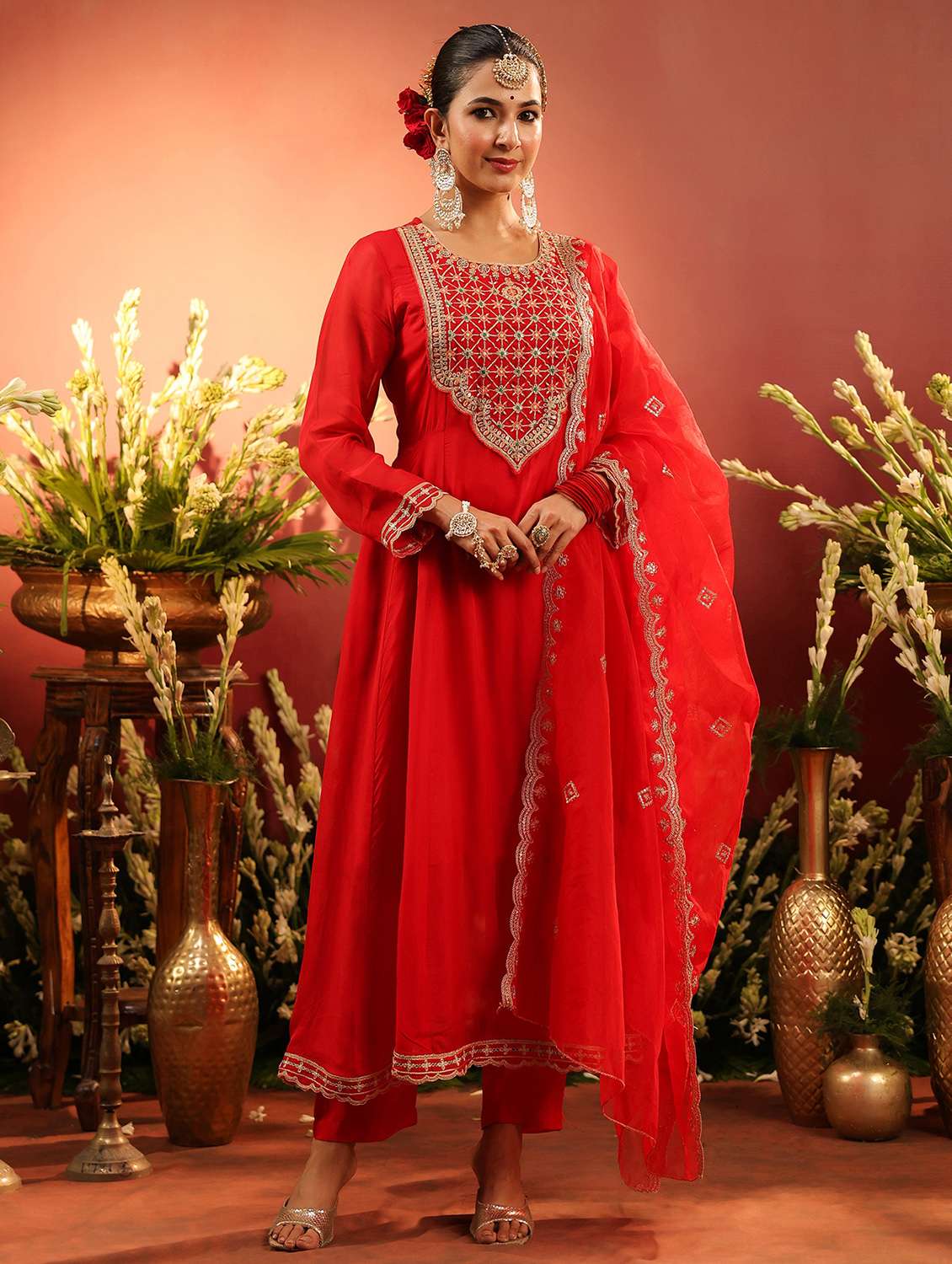 women embroidered long sleeve kurta pant with dupatta set - 22142287 -  Standard Image - 2