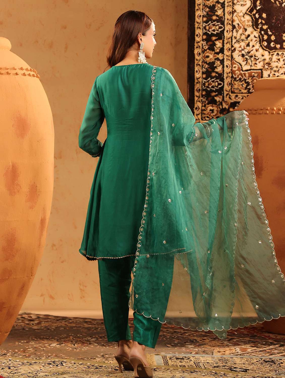 women solid with work three quarter sleeve kurta salwar with dupatta set - 22142293 -  Standard Image - 2