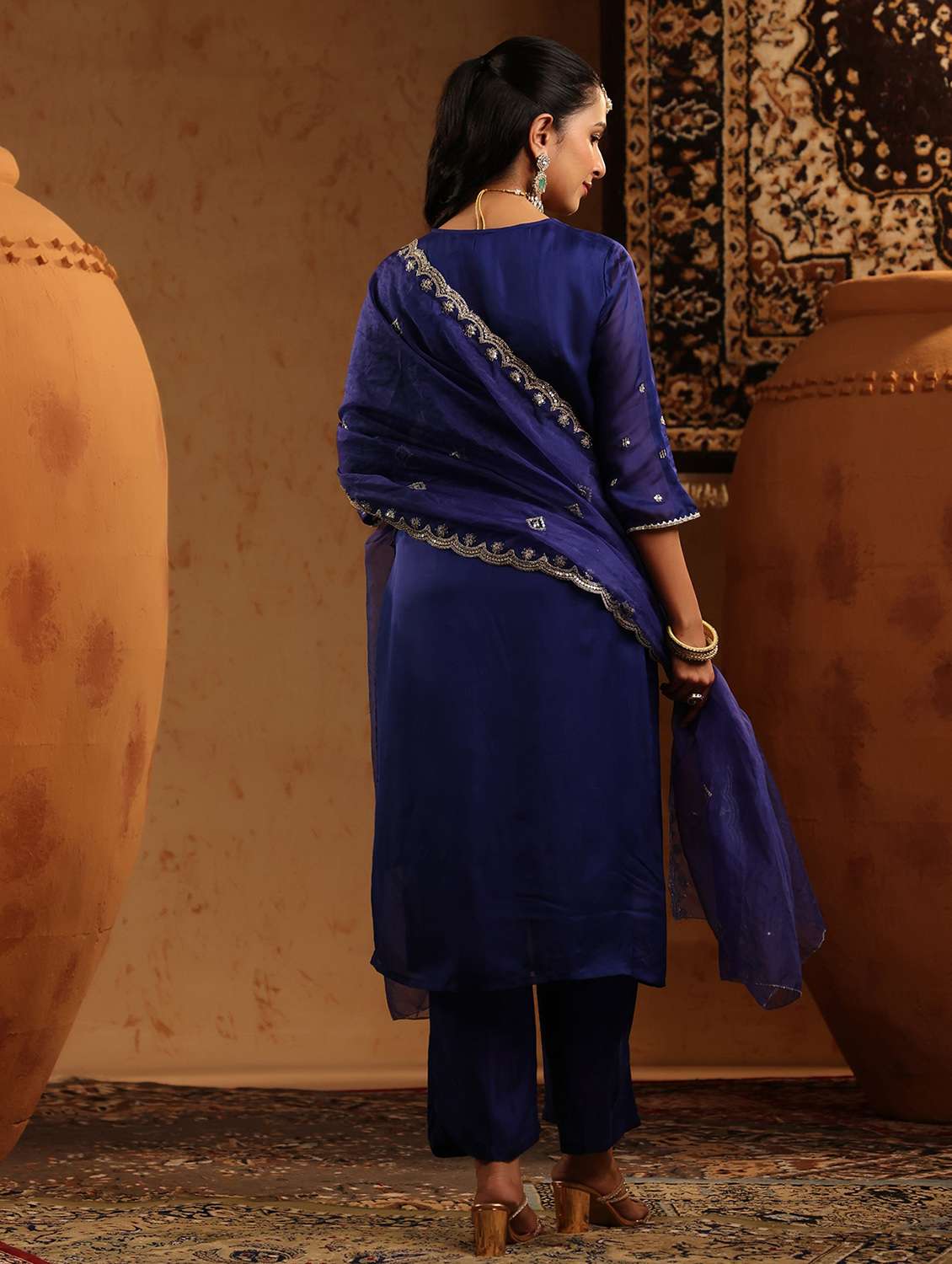 women embroidered three quarter sleeve kurta pant with dupatta set - 22142294 -  Standard Image - 2