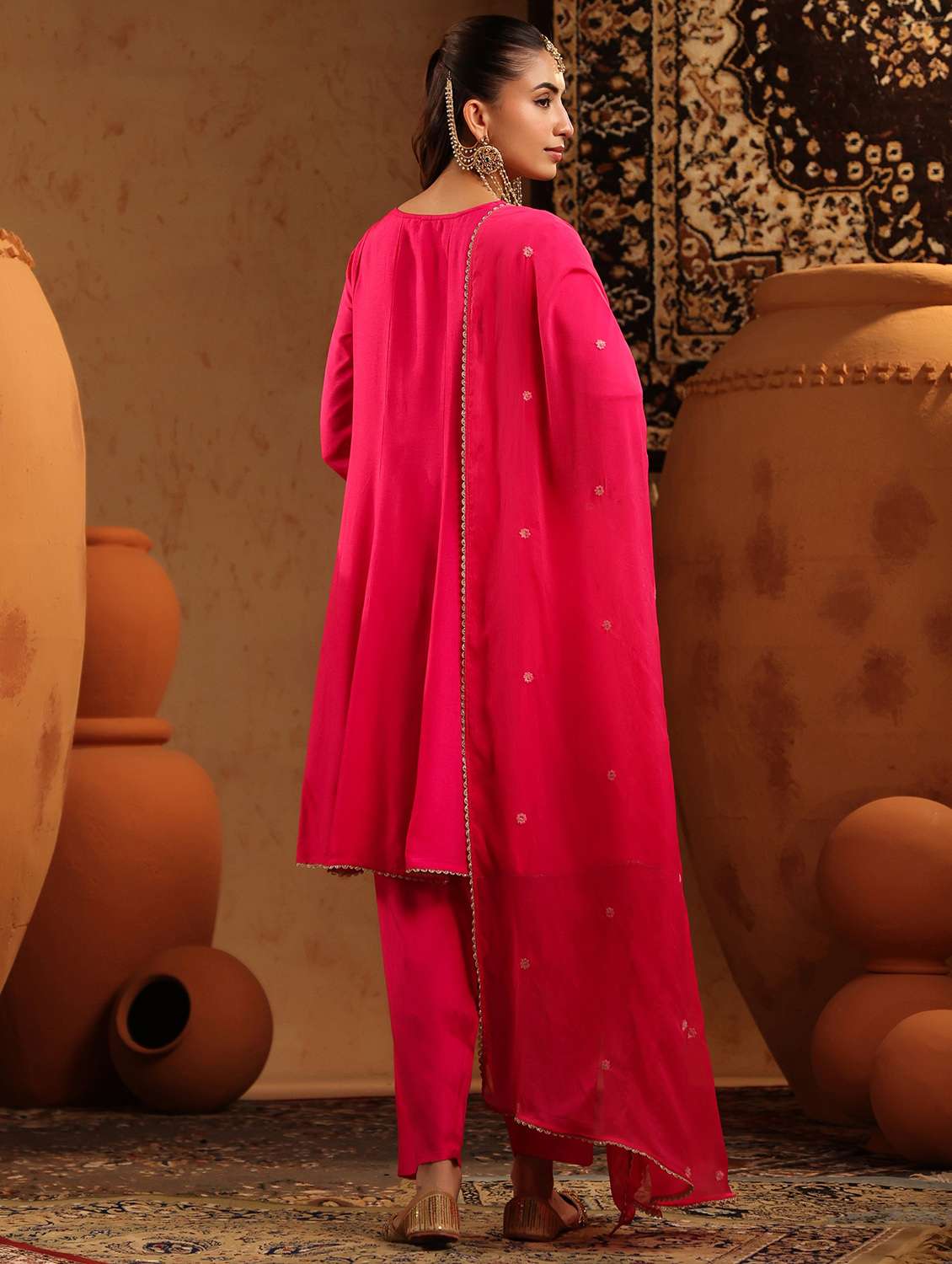 women solid with work three quarter sleeve kurta salwar with dupatta set - 22142299 -  Standard Image - 2