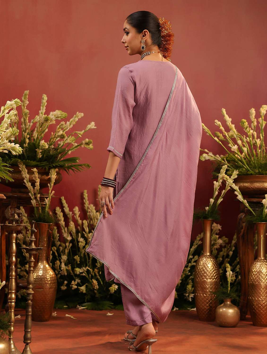 women embroidered three quarter sleeve kurta pant with dupatta set - 22142301 -  Standard Image - 2