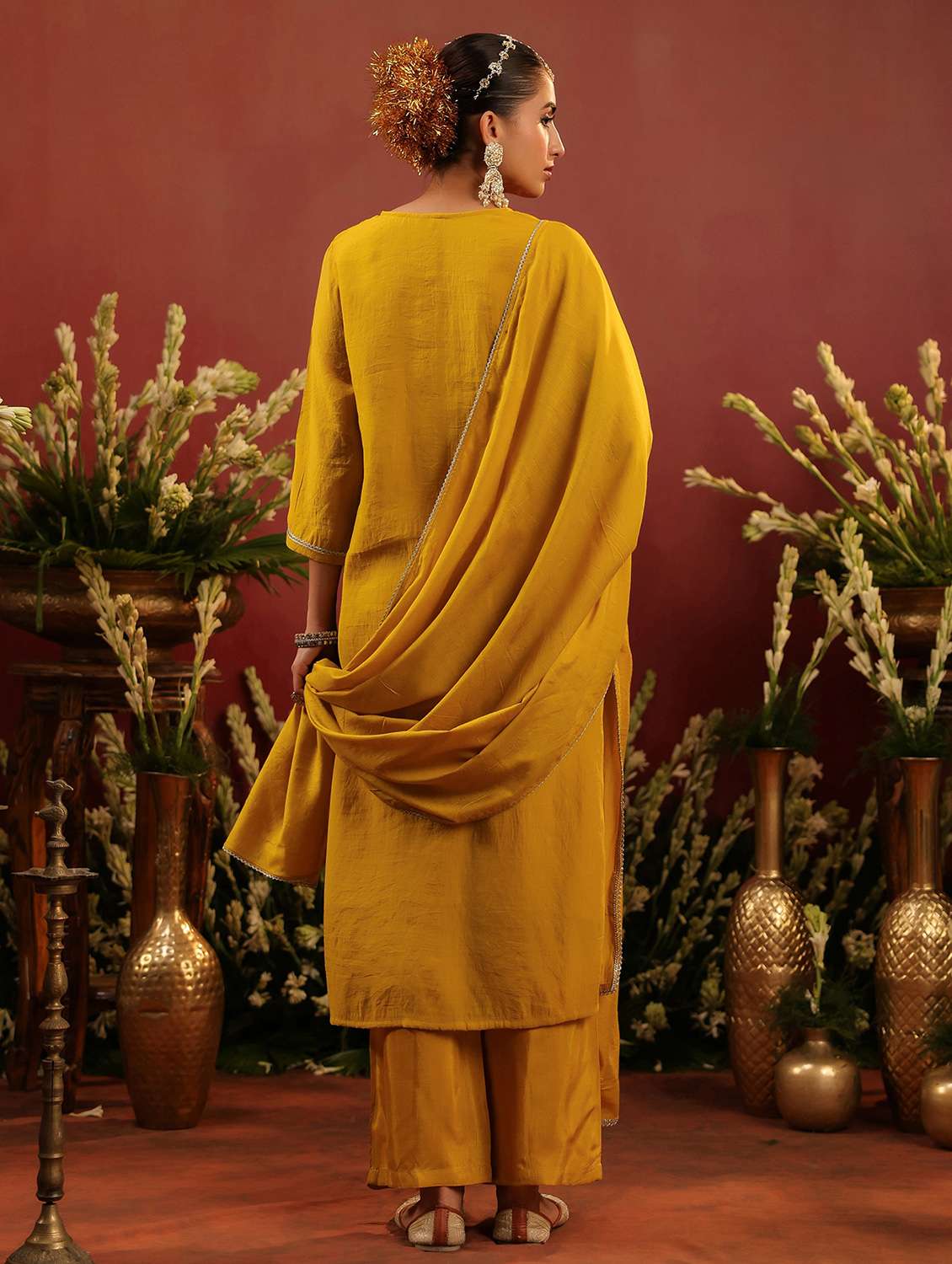women embroidered three quarter sleeve kurta pant with dupatta set - 22142302 - Standard Image - 2