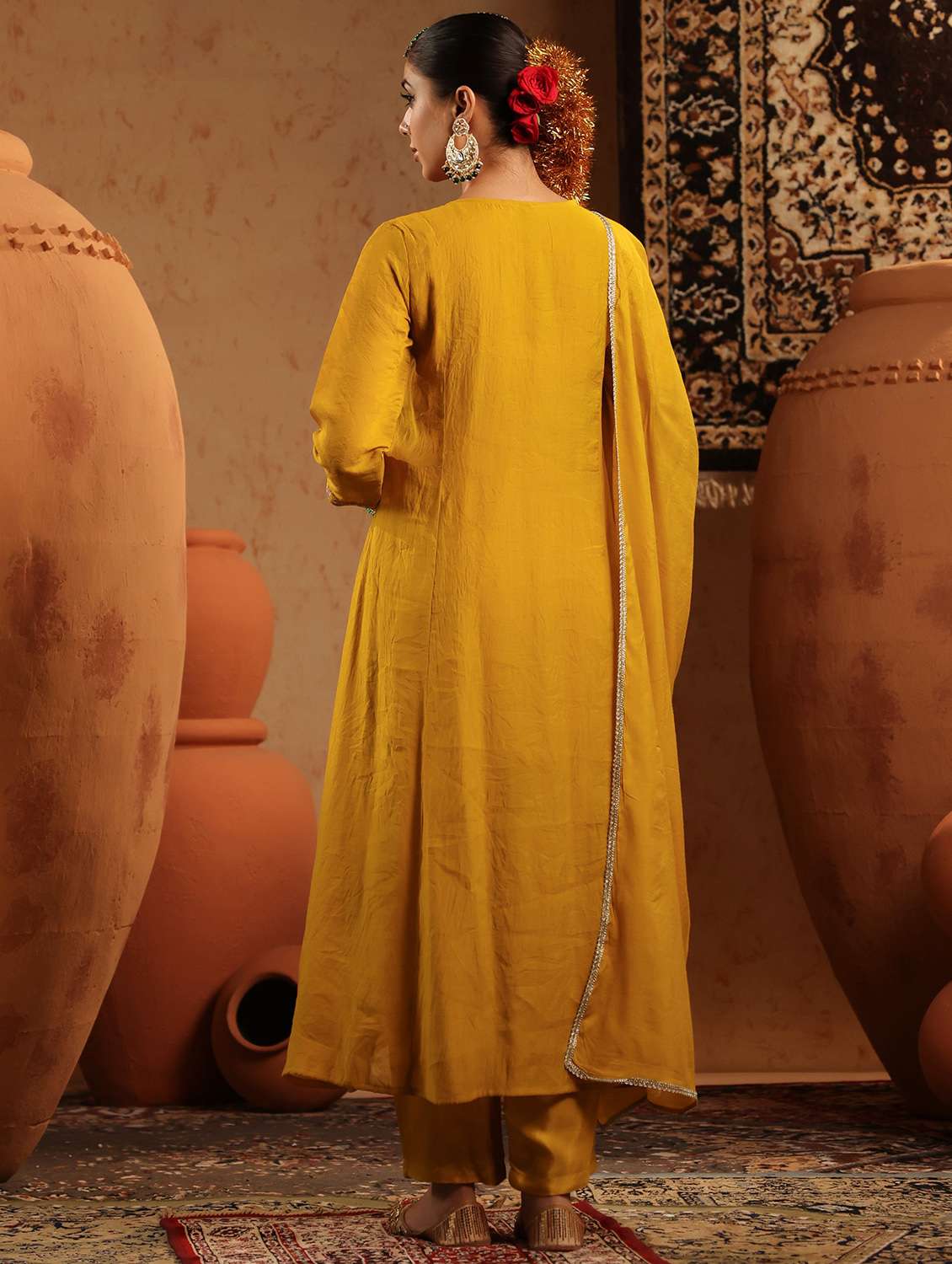 women embroidered three quarter sleeve kurta pant with dupatta set - 22142303 - Standard Image - 2