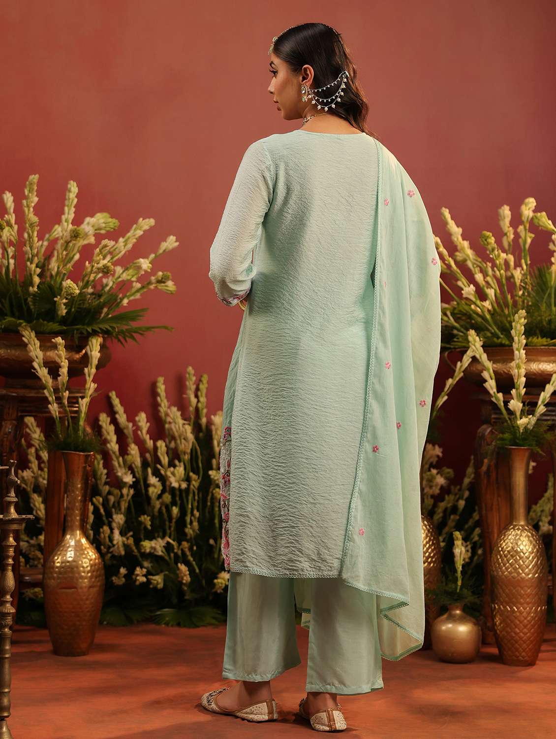 women embroidered three quarter sleeve kurta pant with dupatta set - 22142307 -  Standard Image - 2