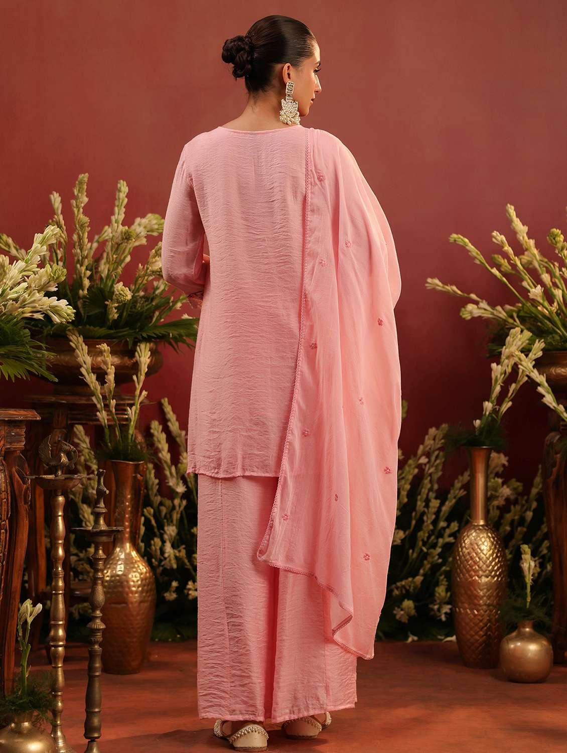 women embroidered three quarter sleeve kurta palazzo with dupatta set - 22142314 - Standard Image - 2