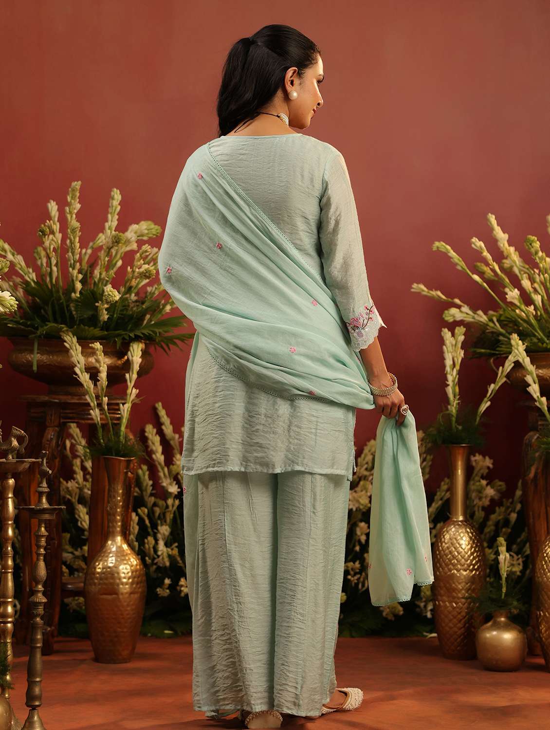 women embroidered three quarter sleeve kurta palazzo with dupatta set - 22142315 - Standard Image - 2