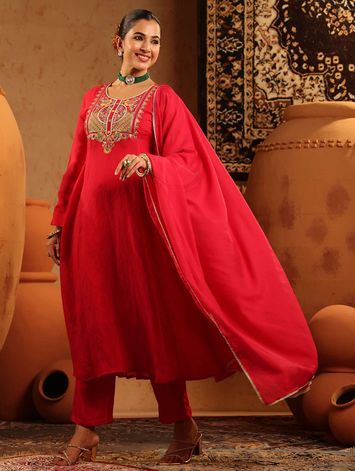 women embroidered long sleeve kurta pant with dupatta set - 22142317 -  Standard Image - 2