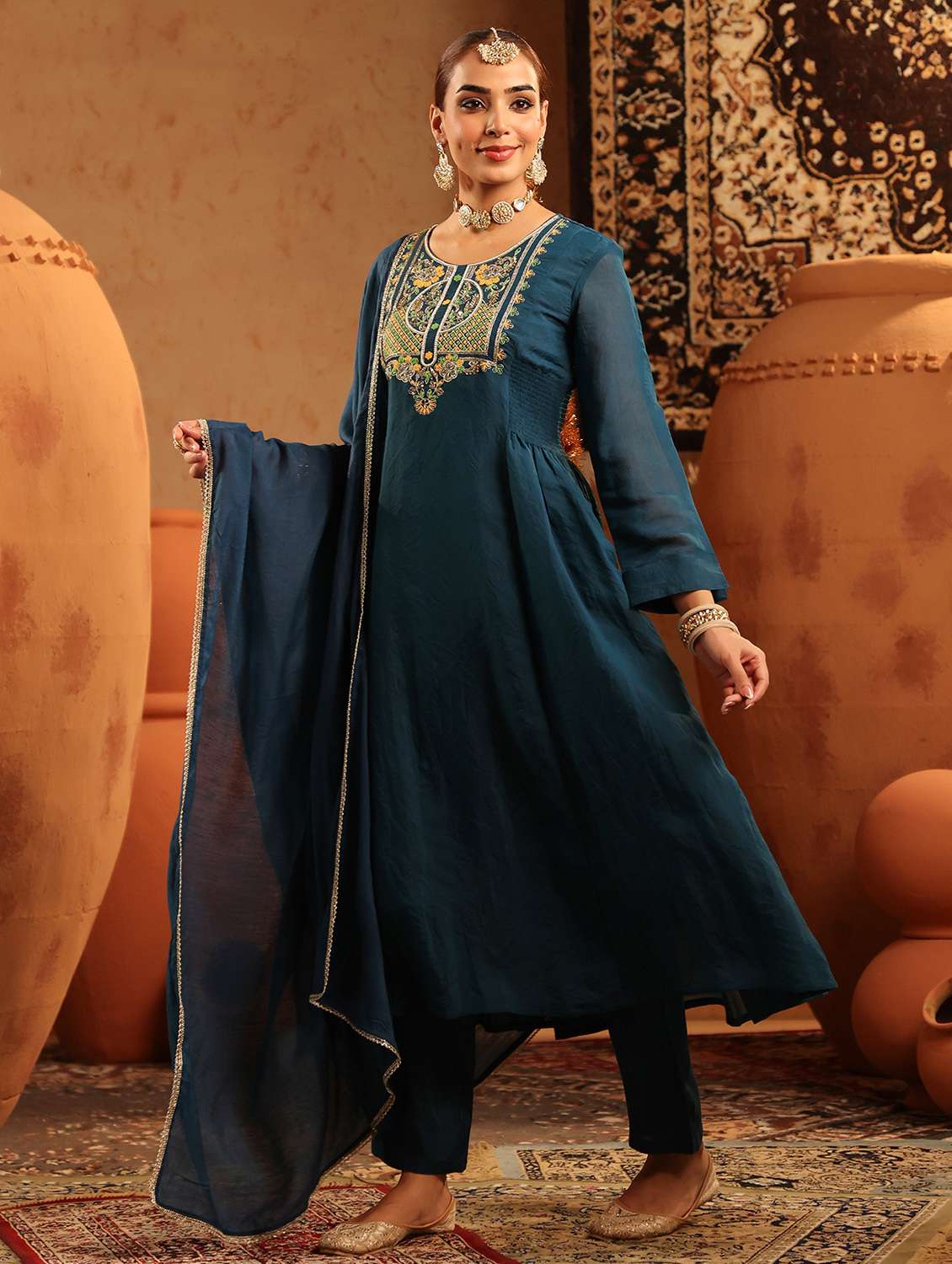 women embroidered long sleeve kurta pant with dupatta set - 22142318 - Standard Image - 2