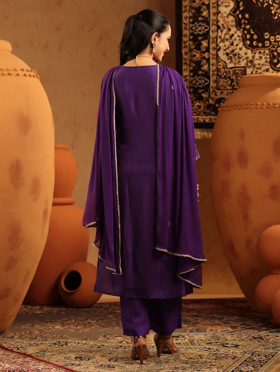 women embroidered three quarter sleeve kurta pant with dupatta set - 22142322 -  Standard Image - 2